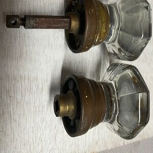 Vintage Glass Door Knobs with Brass Accents